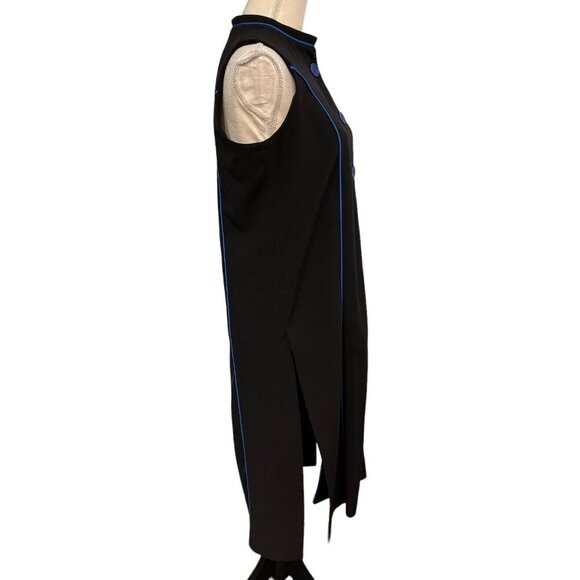 The Alley S Black Cardigan Vest Blue Buttons Trim Sleeveless Made in Canada - Picture 4 of 8